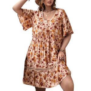 NEW Rusttydustty Dress Orange Women Size Plus 1XL Bohemia Crush Floral
